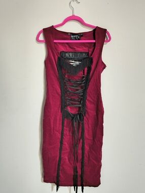 Lip Service Vice Vintage Red Velvet Fringe Dress Size Large